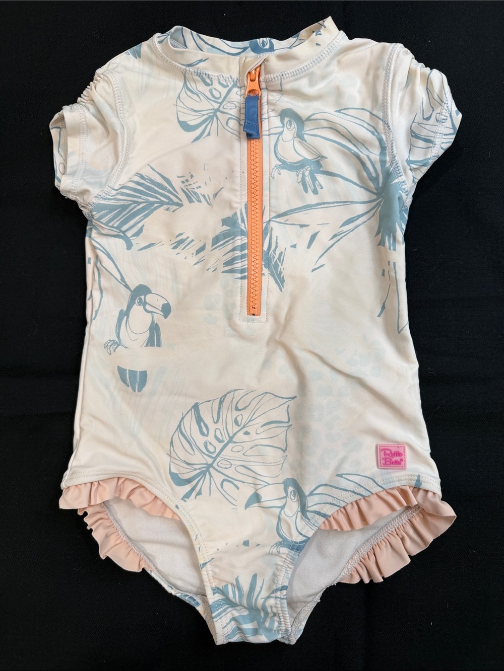 RUFFLE BUTTS BIRDS OF PARADISE ONE PIECE SHORT SLEEVE RASH GUARD SWIMSUIT SIZE 5